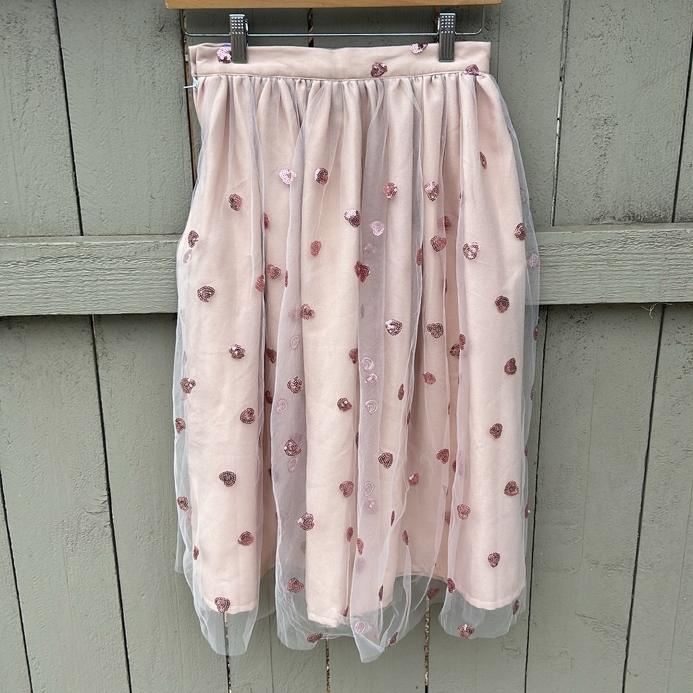 NWT Unique Vintage Magnolia Park Tulle Sequin Hearts Skirt Retro Pinup Feminine - Picture 6 of 7
